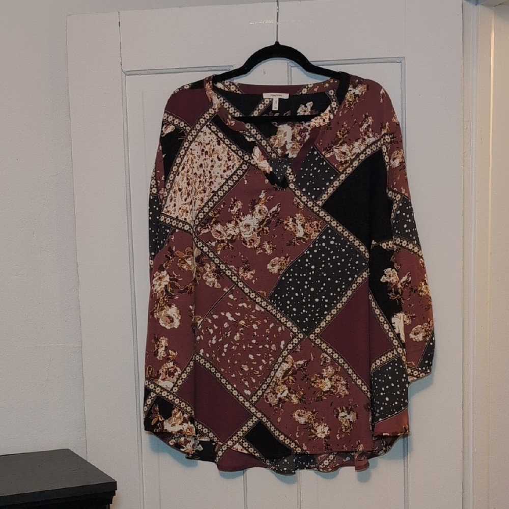 Maurices Patchwork Floral Blouse - Black and Brown